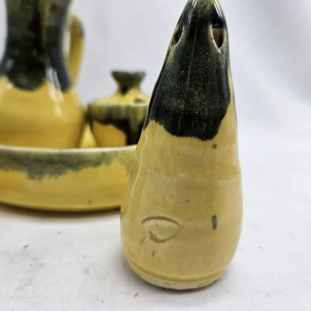 INEKE‎ Victoria BC Drip Pottery Glaze BC Canada  Green Yellow Kitchenware